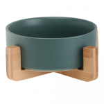 Gamelle en céramique avec un support en bois Accessoire chien Gamelle chien Couleur: Vert