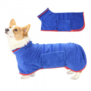 Peignoir de bain en microfibre pour chien Vêtement chien a7796c561c033735a2eb6c: Bleu|Gris