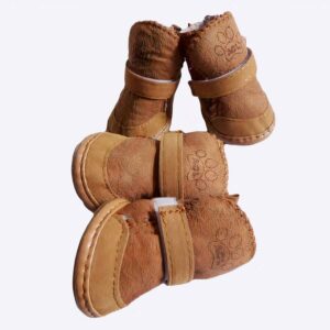 Botte d’hiver en velours pour chien Chaussure pour chien Vêtement chien couleur: Marron|Rose