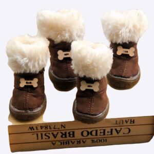 Bottes d’hiver 4 pièces pour chiens Chaussure pour chien Vêtement chien couleur: Marron|Rose