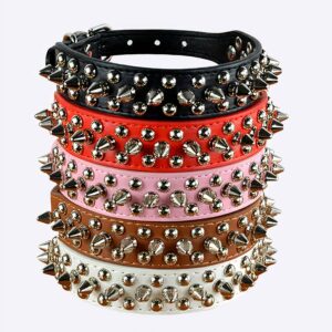 Colliers à pointes rondes cloutées pour chiens Accessoire chien Collier chien couleur: Blanc|Bleu|Bleu marine|Jaune|Marron|Noir|Rose|Rouge|Vert