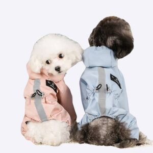 Combinaison à capuche imperméable pour chien Manteau pour chien Vêtement chien couleur: Bleu|Rose