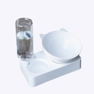 Double gamelle avec bouteille d’eau renversée pour chien Accessoire chien Gamelle chien couleur: Blanc