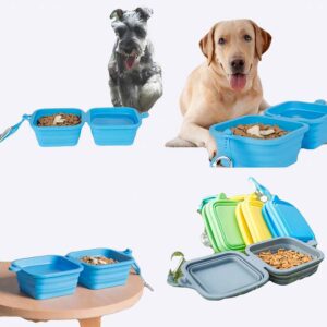Doubles gamelles pliables en silicone pour chien Accessoire chien Gamelle chien couleur: Bleu|Gris|Jaune|Vert