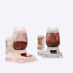 Distributeur d eau et de nourriture 2 en 1 pour chien Accessoire chien Gamelle chien couleur: Blanc, Rose, Vert