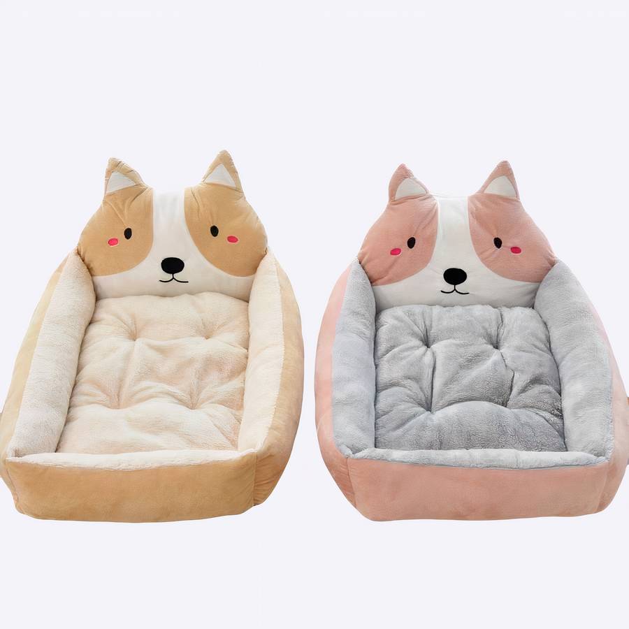 Lit à motif de renard pour chien Lit à motif de renard pour chien Couchage chien Lit pour chien couleur: Beige|Marron|Rose