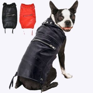 Veste en cuir pour chien Manteau pour chien Vêtement chien couleur: Noir|Rouge