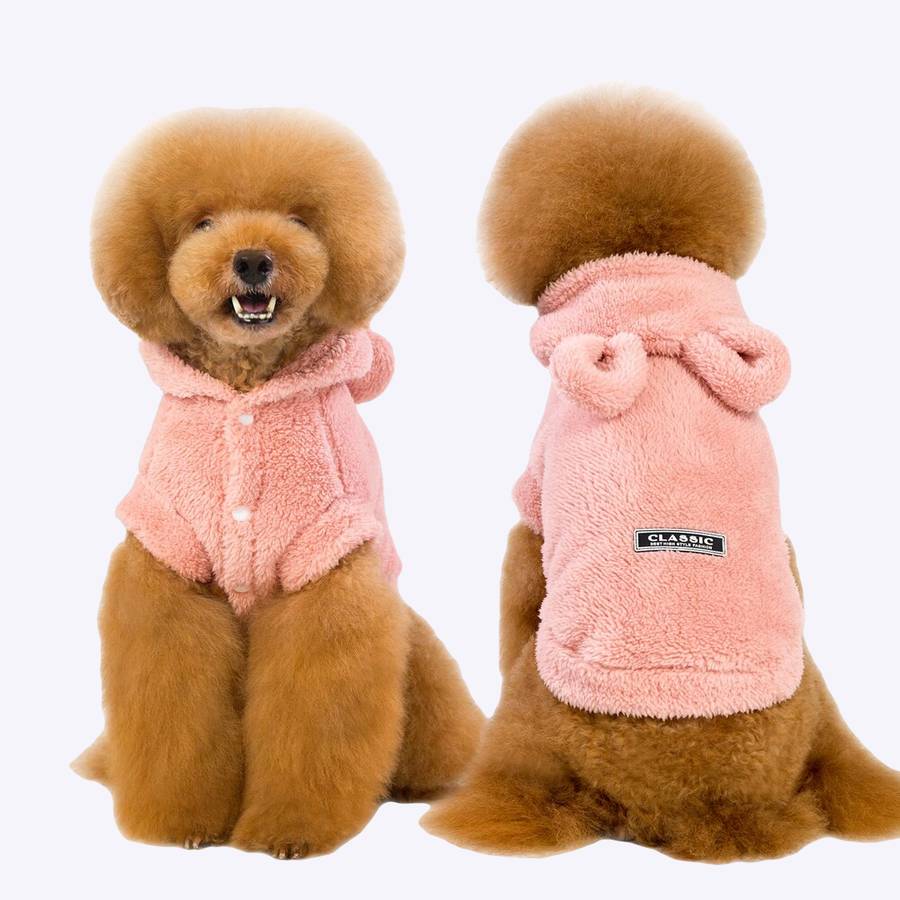 Veste polaire à capuche pour chien Veste polaire à capuche pour chien Pull pour chien Vêtement chien couleur: Gris|Rose
