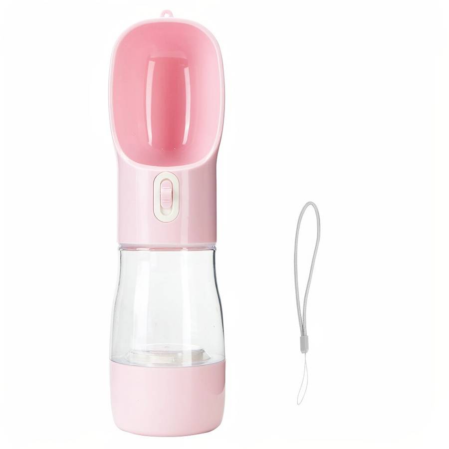 Bouteille 2 en 1 portable pour chien Accessoire chien Gourde pour chien Couleur: Rose