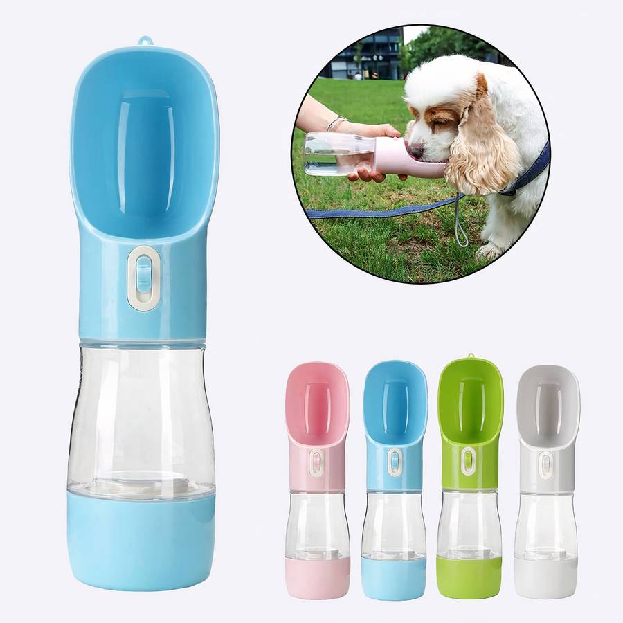 Bouteille 2 en 1 portable pour chien Bouteille 2 en 1 portable pour chien Accessoire chien Gourde pour chien couleur: Bleu|Gris|Rose|Vert
