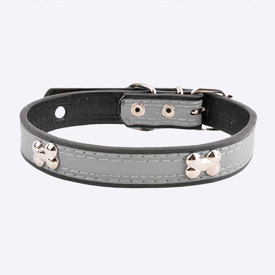 Collier en cuir avec décoration d’os pour chien Collier en cuir avec décoration d’os pour chien Accessoire chien Collier chien couleur: Bleu|Noir|Orange|Rouge