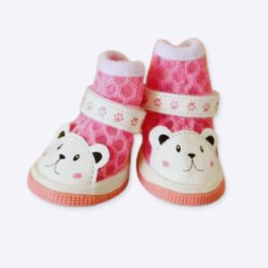 Sandales 4 pièces à motifs d’ours pour chien Chaussure pour chien Vêtement chien couleur:|Rose