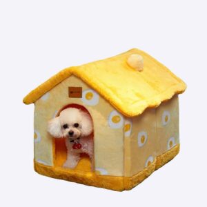 Niche avec un motif d’œuf pour chien Couchage chien Niche chien couleur: Jaune