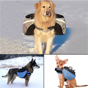 Sac à dos avec deux poches latérales pour chien Accessoire chien couleur: Bleu|Gris
