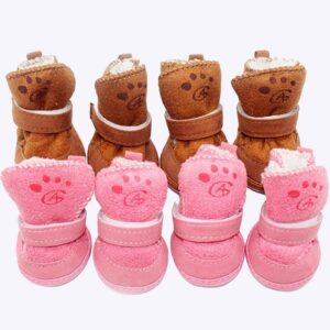 Bottes de neige en daim pour petits chien Chaussure pour chien couleur: Marron|Rose