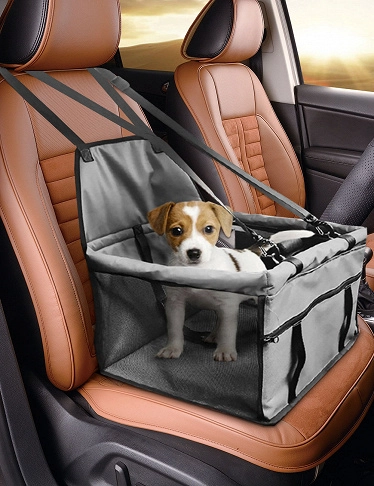 Siège d'auto pliable pour animaux de compagnie Porte-voiture pour chat avec  laisse de sécurité et poche de rangement à fermeture à glissière avec 2  barres de soutien, petit chien portable