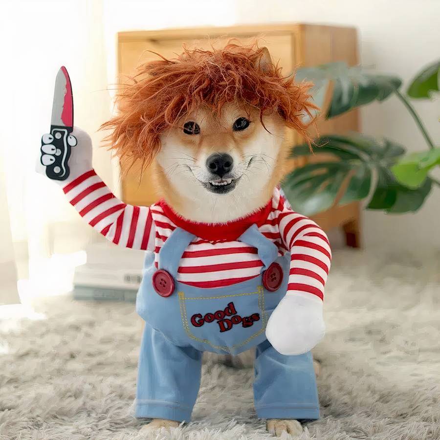 Déguisement halloween pour chien Chucky Déguisement halloween pour chien Déguisement pour chien Vêtement chien pa_couleur: