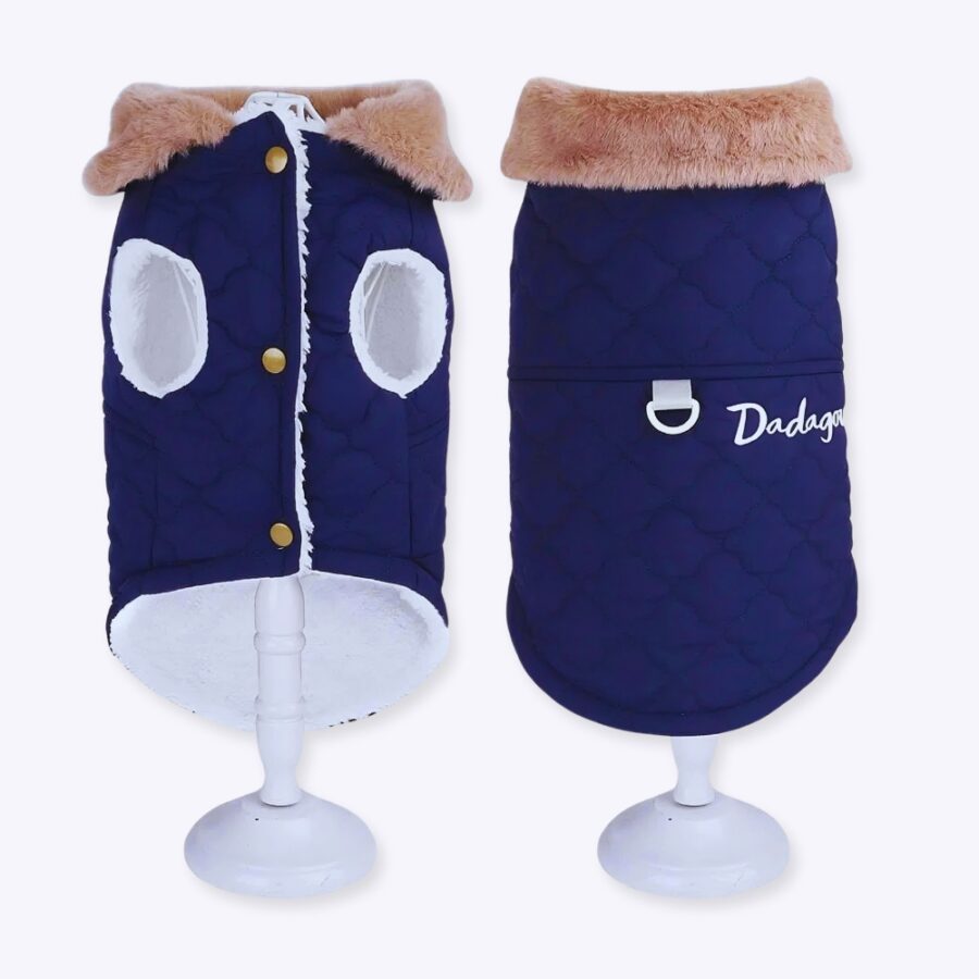 Manteau d'hiver avec un col en polaire imperméable pour chien Manteau pour chien Vêtement chien couleur: Bleu