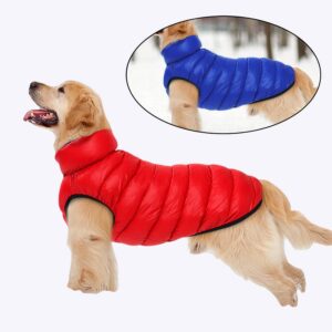 Doudoune pour chien réversible bleu et rouge