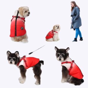 Manteau imperméable rouge pour chien sur 4 photos différentes